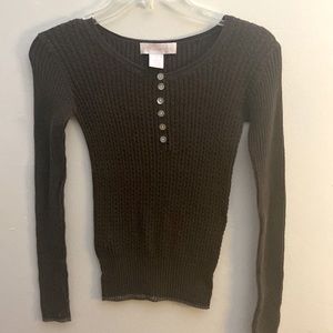 Vintage sweater in brown with silver metallic around sleeve end and end.